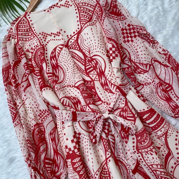 🌻River Island Red Print frill midi dress. Length 50,bust 36,37. - Picture 6 of 11